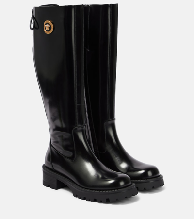 Shop Versace Patent Leather Knee-high Boot In Black