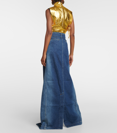 Shop Dries Van Noten Savannas High-rise Denim Maxi Skirt In Blue