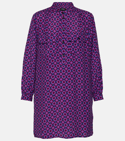 Shop Apc Mathilde Printed Shirt Dress In Purple