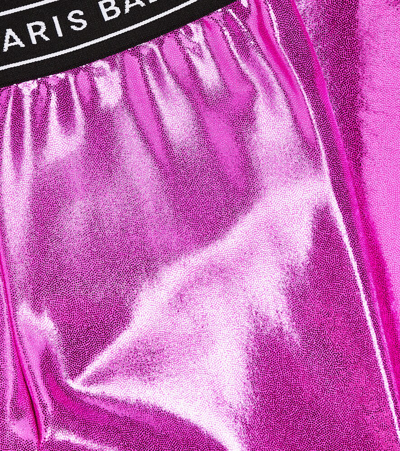Balmain Logo-print Metallic-finish Leggings In Purple
