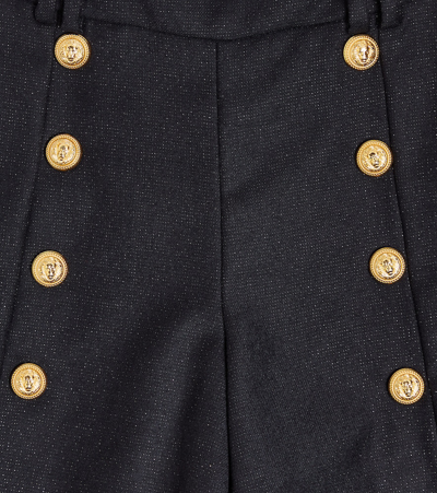 Balmain Embellished Wool Shorts In Blue