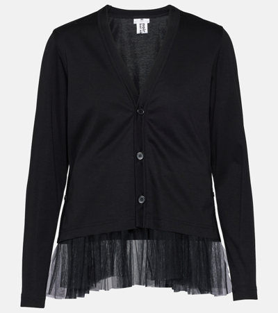 Shop Noir Kei Ninomiya Tulle-trimmed Cotton Cardigan In Black