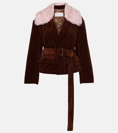 Dries Van Noten Corduroy And Faux Fur Jacket In Purple