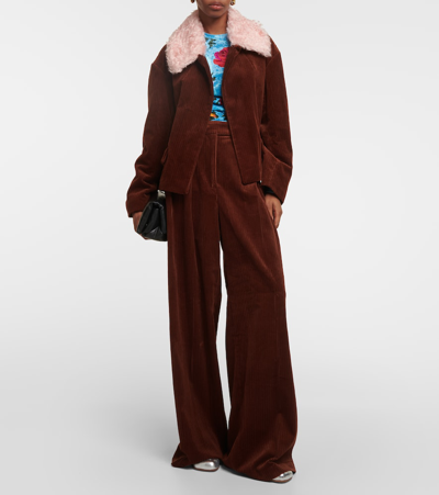 Dries Van Noten Corduroy And Faux Fur Jacket In Purple