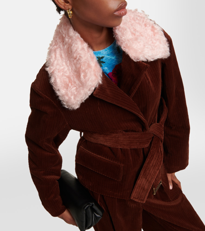 Dries Van Noten Corduroy And Faux Fur Jacket In Purple