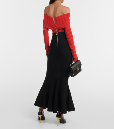 Balmain Ruffled-hem Midi Skirt In Black