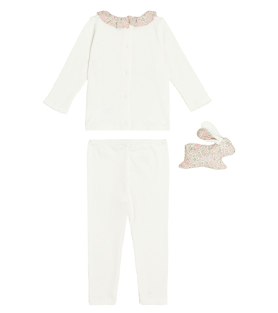 Bonpoint Baby Daisie Top, Pants, And Stuffed Animal Set In White