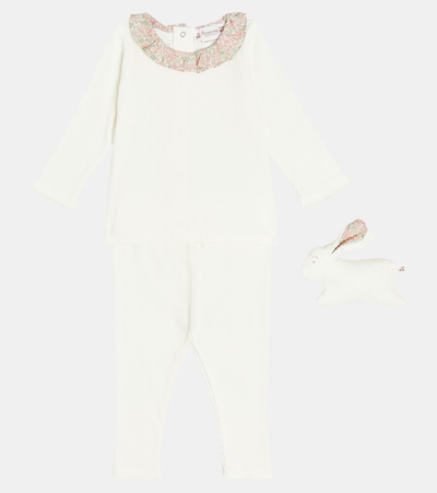 Bonpoint Baby Daisie Top, Pants, And Stuffed Animal Set In White