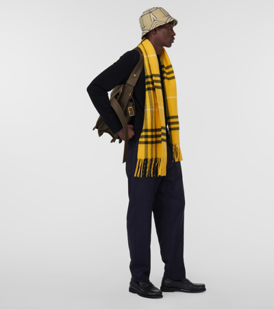 Shop Burberry Check Wool And Cashmere Scarf In Yellow