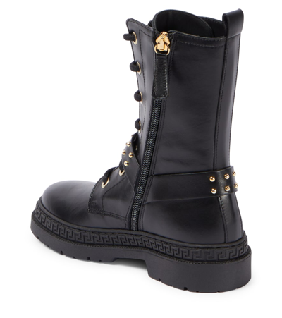 Shop Versace Medusa Leather Lace-up Boots In Black