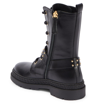 Versace Medusa Leather Lace-up Boots In Black