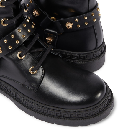 Shop Versace Medusa Leather Lace-up Boots In Black