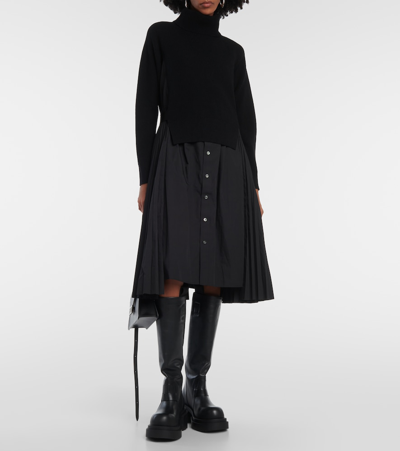 Sacai Turtleneck Midi Dress In Black