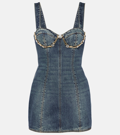 Shop Area Claw Embellished Denim Minidress In Blue