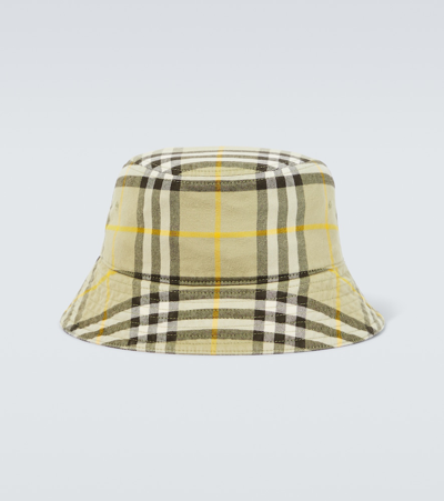 Shop Burberry Check Cotton Bucket Hat In Beige