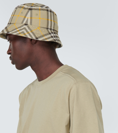 Shop Burberry Check Cotton Bucket Hat In Beige