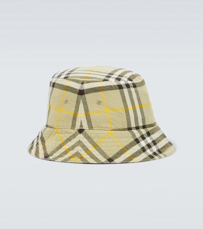 Shop Burberry Check Cotton Bucket Hat In Beige