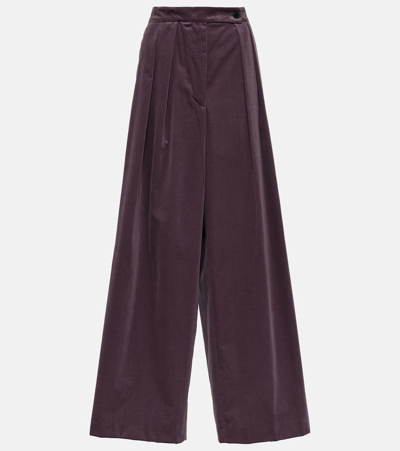 Shop Dries Van Noten High-rise Velvet Wide-leg Pants In Purple