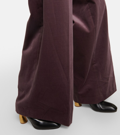 Shop Dries Van Noten High-rise Velvet Wide-leg Pants In Purple