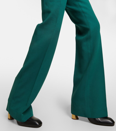 Shop Dries Van Noten High-rise Wool Gabardine Straight Pants In Green