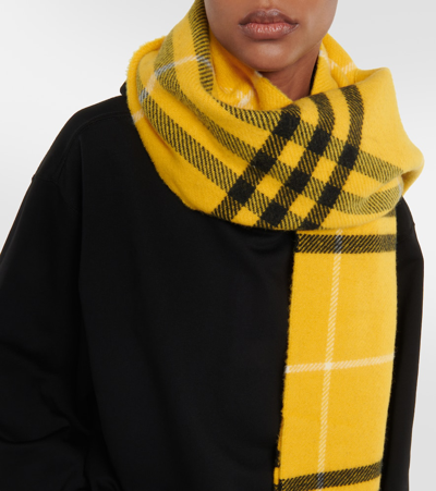 Shop Burberry Check Wool And Cashmere Scarf In Yellow