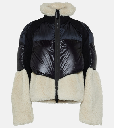 Shop Sacai Shearling-trimmed Puffer Jacket In Black