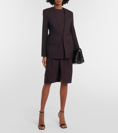 Victoria Beckham Herringbone Chalk Stripe Midi Skirt In Brown