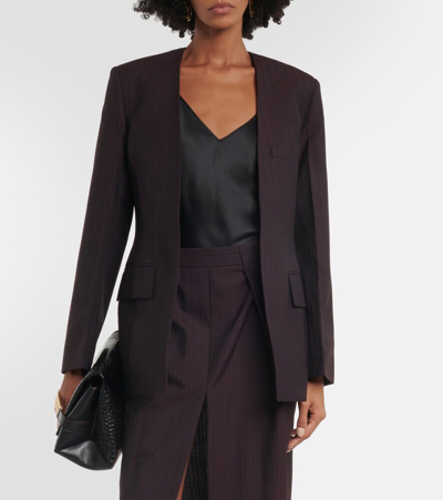 Victoria Beckham Herringbone Chalk Stripe Midi Skirt In Brown