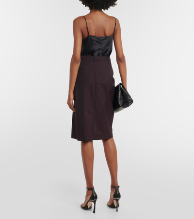 Victoria Beckham Herringbone Chalk Stripe Midi Skirt In Brown