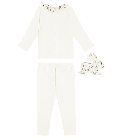 Bonpoint Baby Denice Top, Pants, And Stuffed Animal Set In White