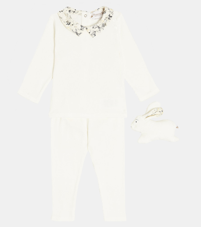 Bonpoint Baby Denice Top, Pants, And Stuffed Animal Set In White