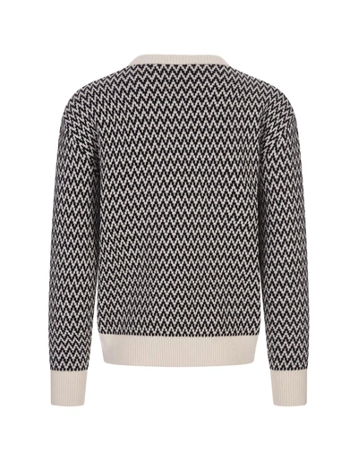 Shop Lanvin Sweater With And Ecru Chevron Motif In Black