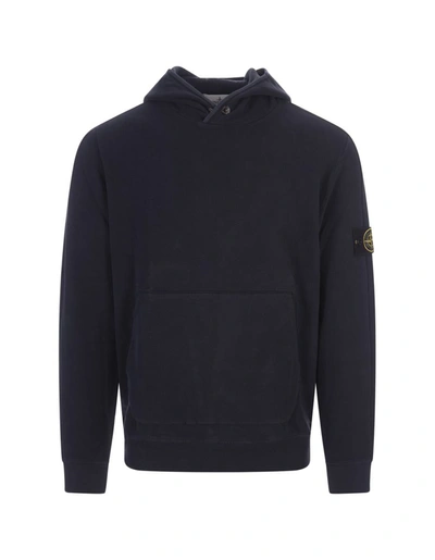 Shop Stone Island Navy Sweatshirt With Lined Hoodie In Blue