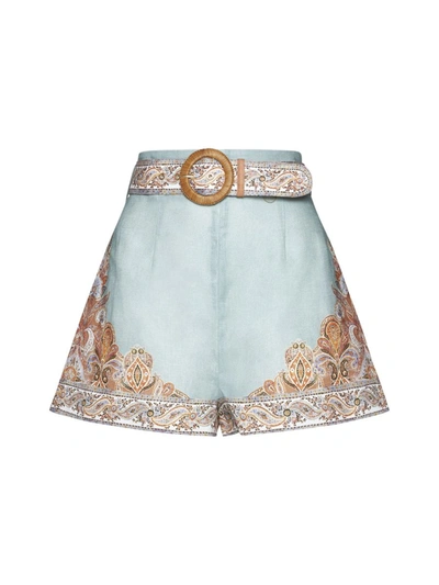 Shop Zimmermann Shorts In Mint Paisley