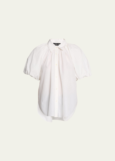 Shop Ashlyn Charlie Puff-sleeve Voluminous Shirt In White
