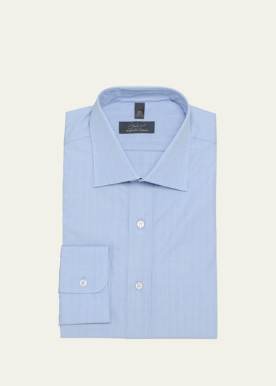 Shop Bergdorf Goodman Men's Micro-plaid Cotton Dress Shirt In Lt Blu Wht