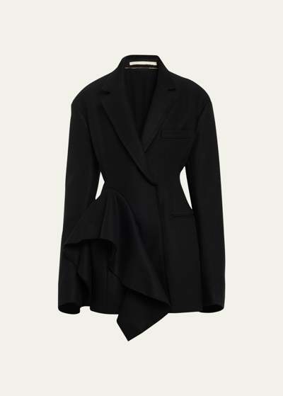 Shop Jason Wu Collection Wool Melton Sculpted Jacket With Ruffle Detail In Black