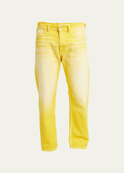 Shop Marni Men's Faded Straight-leg Jeans In Yellow