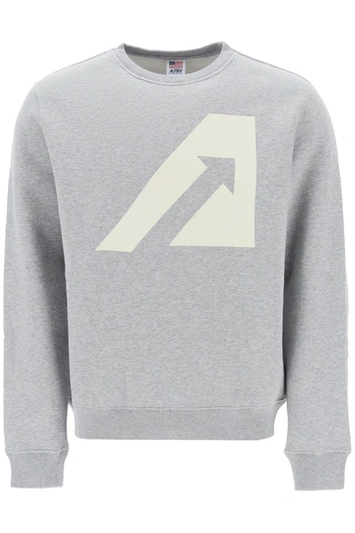 Shop Autry Crew Neck Sweatshirt With Logo Print In Grey