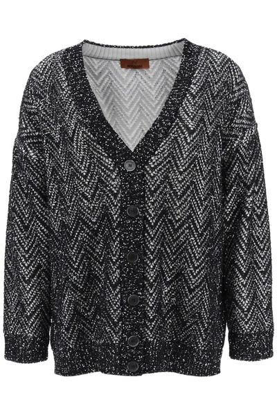 Shop Missoni Sequined Two Tone Cardigan In White, Black