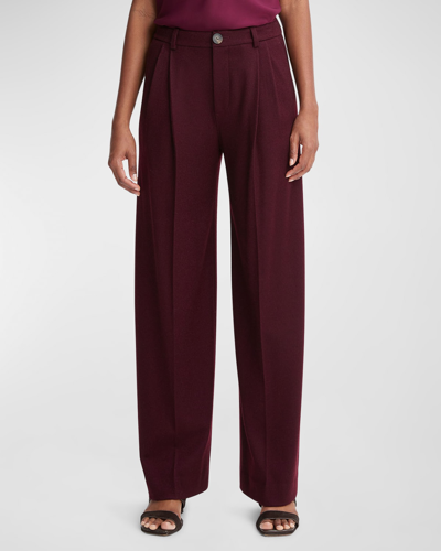 Shop Vince Wool Pleated-front Straight-leg Pants In Cherry Wine