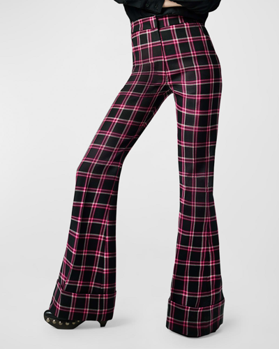 Shop Smythe High-waisted Wool Plaid Cuffed Trousers In Pinkblack Plaid