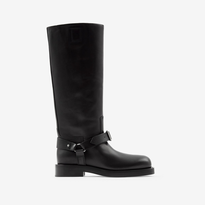 Shop Burberry Leather Saddle High Boots In Black