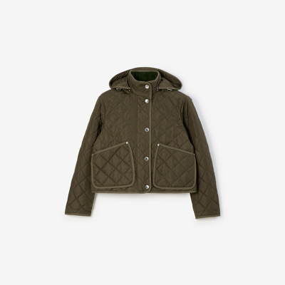 Shop Burberry Cropped Quilted Nylon Jacket In Dark Military Khaki