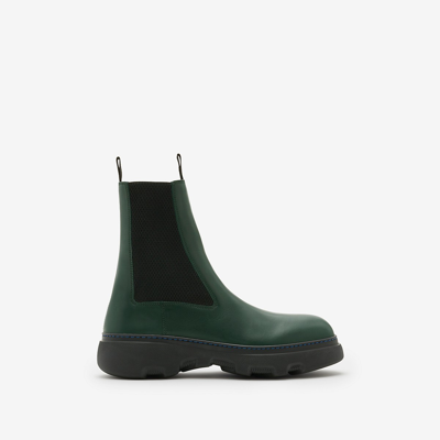 Shop Burberry Leather Creeper Chelsea Boots In Vine