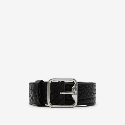 Shop Burberry Leather B Buckle Belt In Black/silver