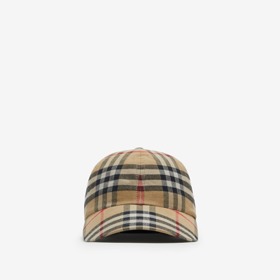 Shop Burberry Check Cotton Baseball Cap In Archive Beige