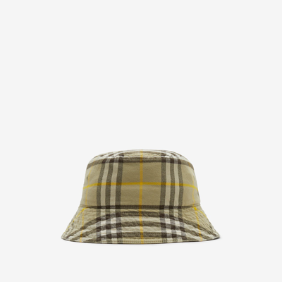 Shop Burberry Check Cotton Bucket Hat In Hunter