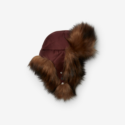 Shop Burberry Nylon And Faux Fur Trapper Hat In Plum