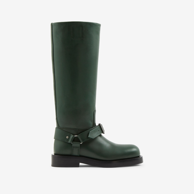 Shop Burberry Leather Saddle Tall Boots In Vine